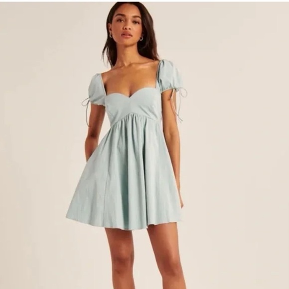 Abercrombie Light Blue Puff Sleeve Dress - Picture 1 of 8
